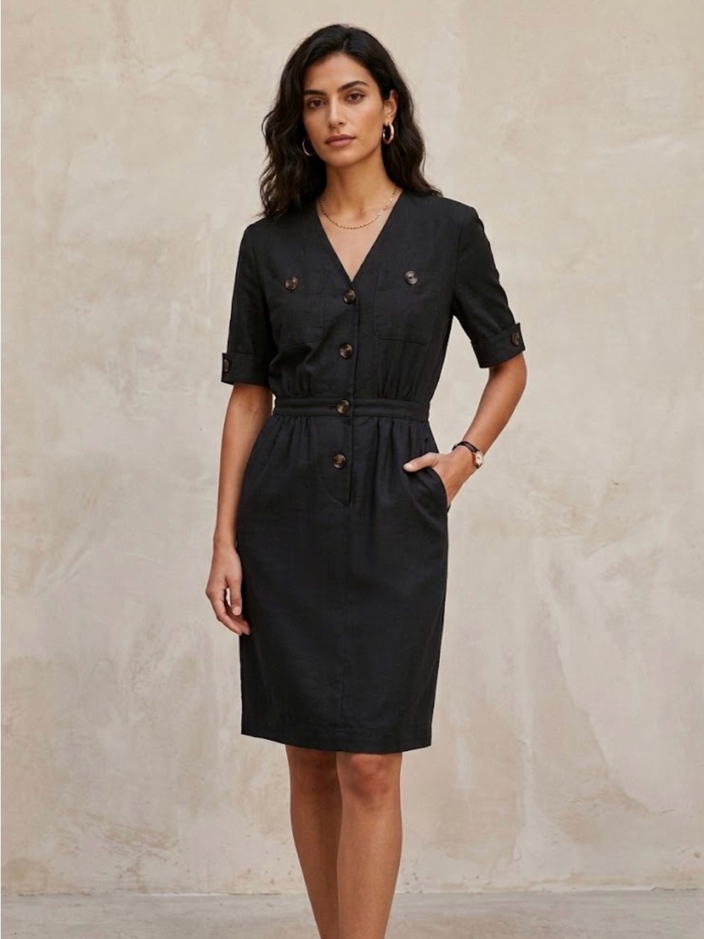 Vintage Les Copains V-Neck Linen Dress